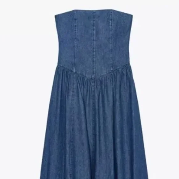 ZARA TRF STRAPLESS DENIM DROP WAIST MIDI DRESS - Picture 5 of 7